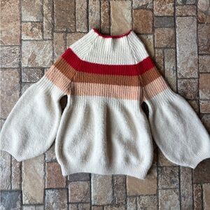 Emberley Women's Mock Neck Sweater - Red, Tan, Cream